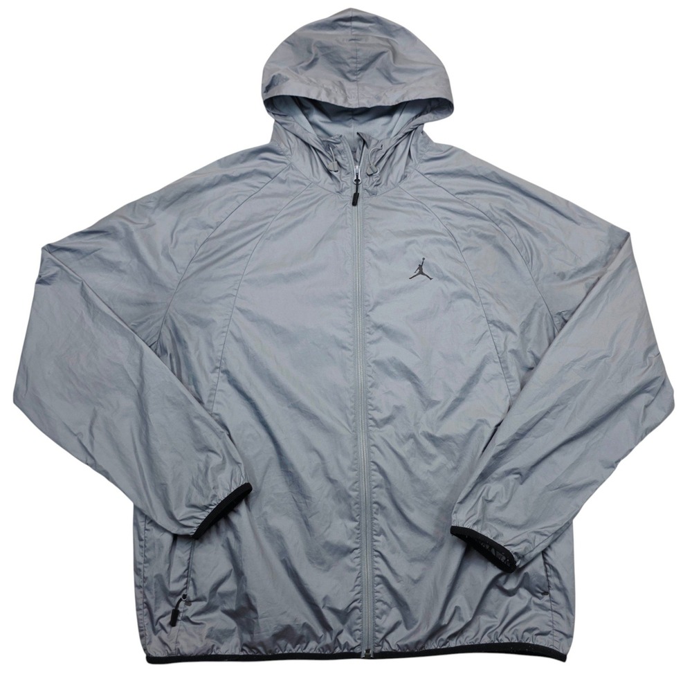 Jordan Brand Mens Grey Full Zip Hooded Windbreaker Jacket XL Jumpman Logo